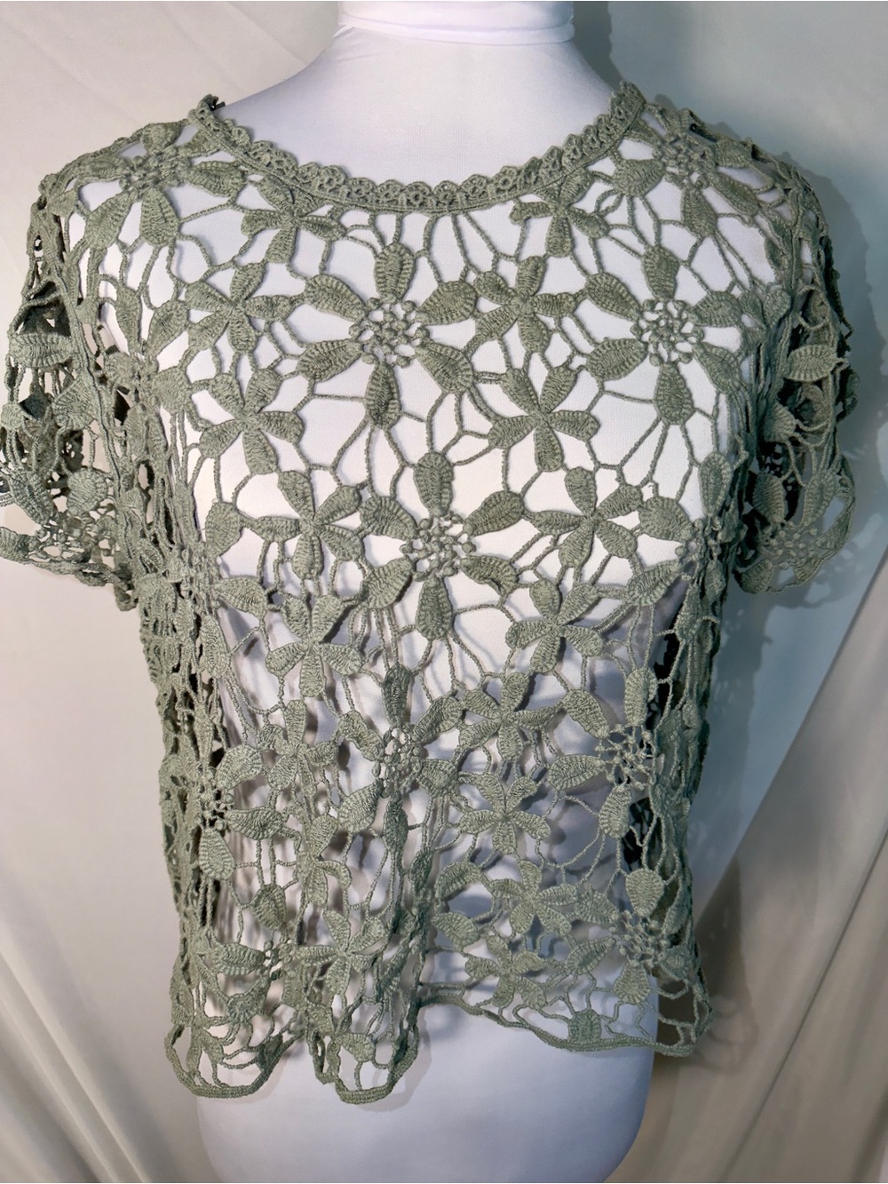 On Twelfth floral open-knit crochet top